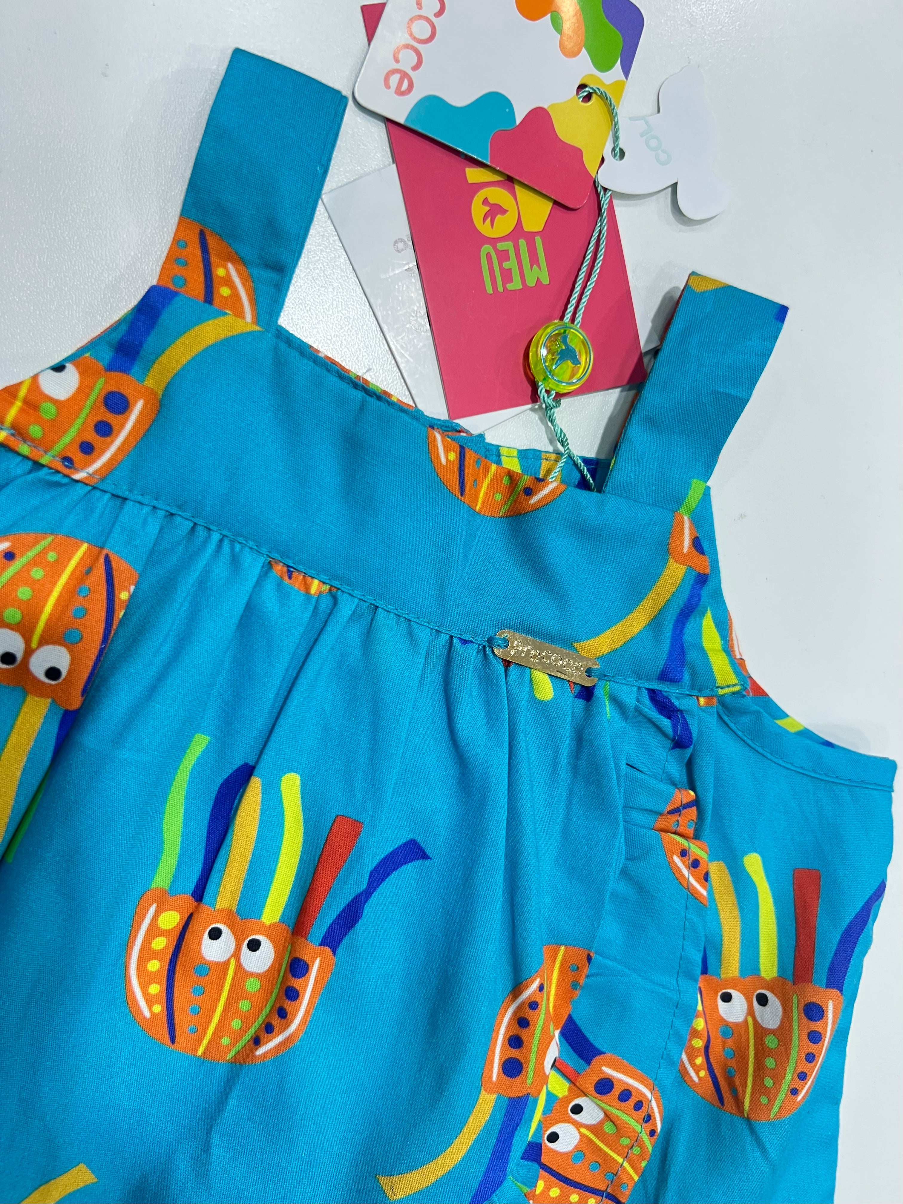 Vestido Fundo do Mar com Babado