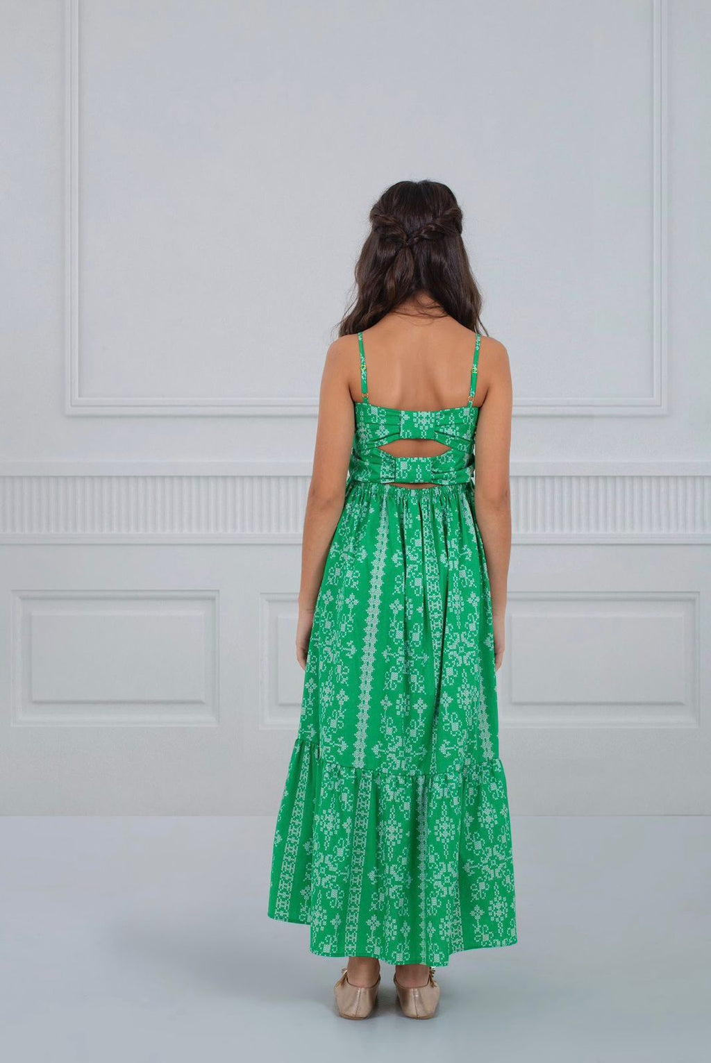 Vestido Estampa Bordado Verde
